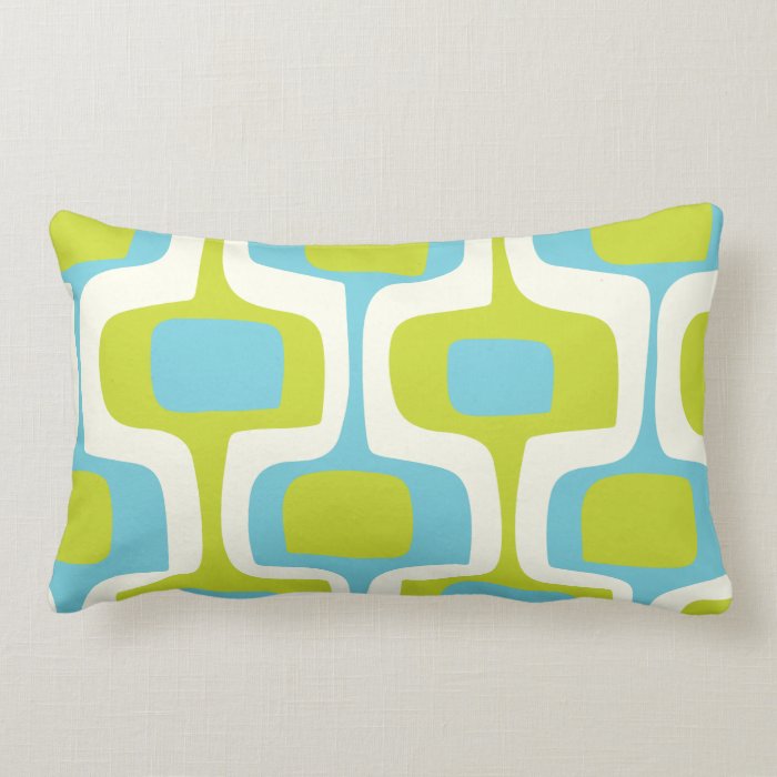 Mid Century Aqua and Chartreuse Retro Pattern Pillows