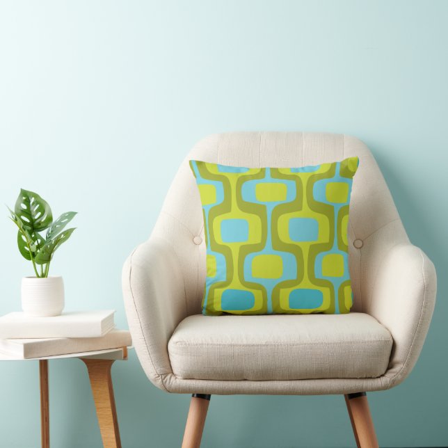 Mid-Century Aqua and Chartreuse Retro Pattern Throw Pillow (Chair)