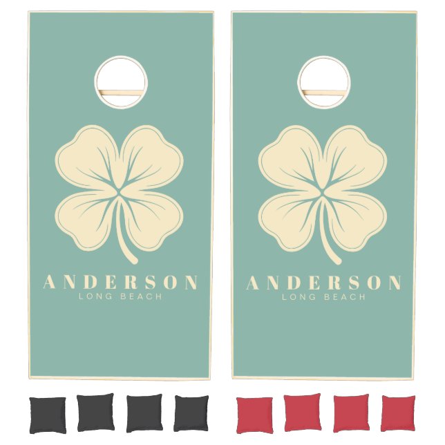 Mid-Century Aqua Reef Four Leaf Clover with Name Cornhole Set (Set)