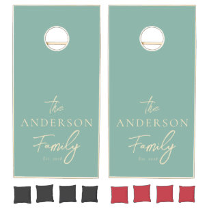 Mid-Century Aqua Reef Hand Written Family Name Cornhole Set
