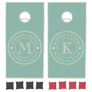 Mid-Century Aqua Reef Wedding Monogram Heart Cornhole Set