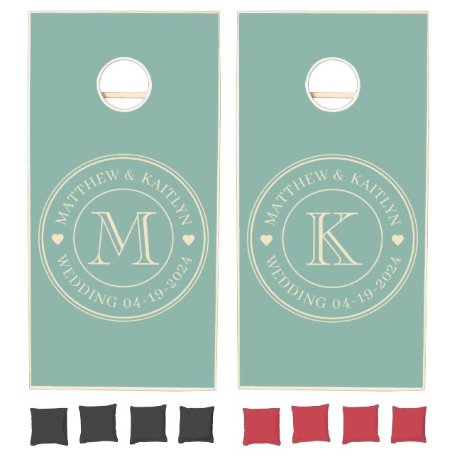 Mid-Century Aqua Reef Wedding Monogram Heart Cornhole Set (Set)