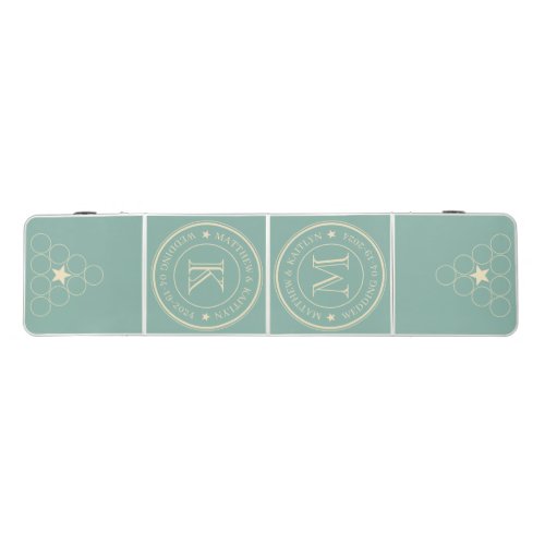 Mid-Century Aqua Reef Wedding Monogram Star Beer Pong Table