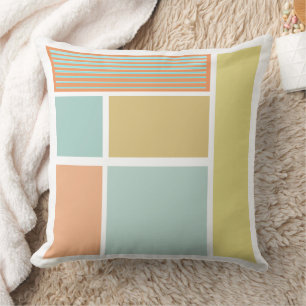 Mid-Century Aqua Yellow Coral Retro Pattern Throw Pillow