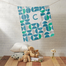 Mid Century Aquatic Tiles Monogrammed Baby Blanket