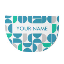 Mid Century Aquatic Tiles Personalized Doormat