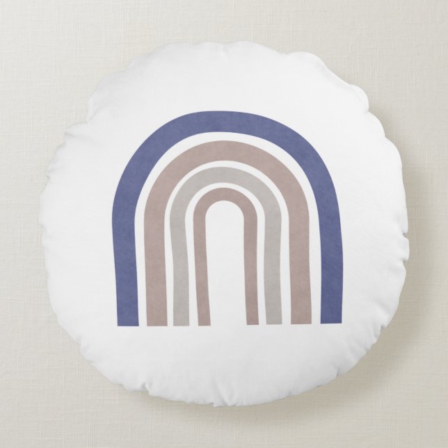 Mid Century Arches - Blue and Beige Round Pillow (Front)