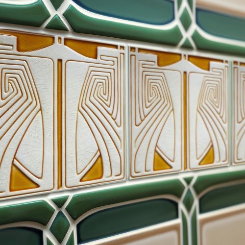 Mid_Century Art Nouveau Symmetry Orange Ceramic Tile