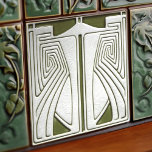 Mid-Century Art Nouveau Symmetry Sage Green Ceramic Tile<br><div class="desc">This exquisite mid-century modern ceramic tile is a loving homage to the time-honored Arts and Crafts movement. Expertly crafted, it features abstract symmetrical shapes and imitates the captivating allure of mid-century modern faux relief tiles. The symmetrical designs echo a harmonious balance, the ideal expression of abstract aesthetics of mid-century modernism...</div>