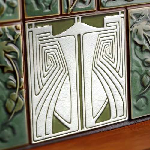 Mid_Century Art Nouveau Symmetry Sage Green Ceramic Tile