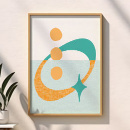 Mid Century Atomic Abstract Aqua, Orange, Teal Poster