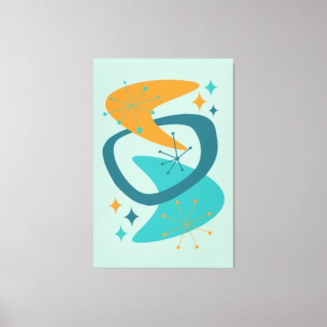 Mid Century Atomic Age 7 Aqua, Teal, Orange Canvas Print (Front)