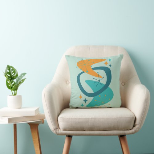 Mid Century Atomic Age 7 Aqua Teal Orange Throw Pillow