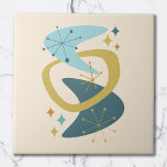 Mid Century Atomic Age 7 Blue, Mustard Ceramic Tile<br><div class="desc">Have fun with this Mid Century Modern inspired illustration. Colorful abstract shapes,  boomerang and starburst. Perfect for vintage and retro style lovers.</div>