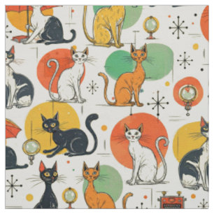 Mid-Century Atomic Age Cats Retro Pattern Fabric