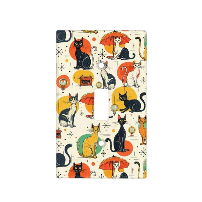 Mid-Century Atomic Age Cats Retro Pattern Light Switch Cover (Front)