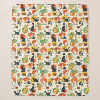 Mid-Century Atomic Age Cats Retro Pattern Sherpa Blanket