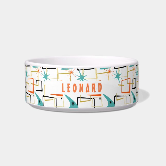 Mid-century Atomic Age Funky Squares With Name Bowl (Front)