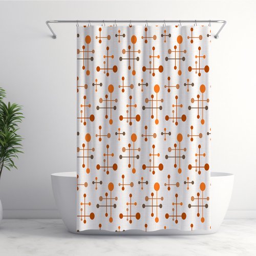 Mid Century Atomic Age Pattern 36 Orange Brown Shower Curtain