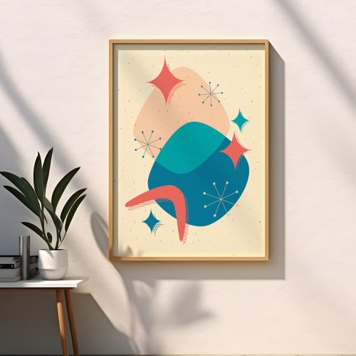 Mid Century Atomic Age Star Boomerang Abstract Poster