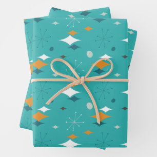 Mid-Century Atomic Birthday Party Wrapping Paper Sheets