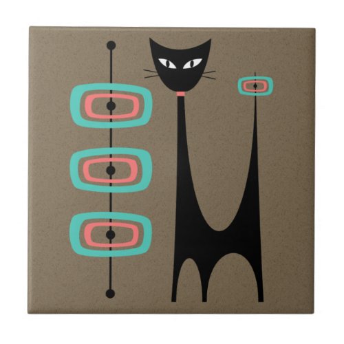 Mid Century Atomic Cat Aqua and Pink Oblongs Tile