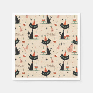 Mid-Century Atomic Cat Birthday Pattern Napkins