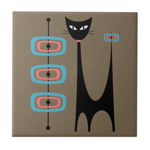 Mid Century Atomic Cat Blue and Pink Oblongs Tile