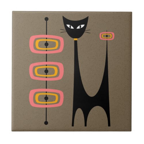 Mid Century Atomic Cat Pink Orange Oblongs Tile