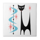 Mid Century Atomic Cat with Blue Boomerangs Tile<br><div class="desc">My Atomic Black Cat design with Blue Boomerangs and Pink Starbursts on a white ceramic tile. All images copyright ©Donna Mibus. My Atomic Cat image is registered with the US Copyright Office. No part of him can be used or copied without permission. Please visit https://donna-mibus.pixels.com/ for more of my work....</div>