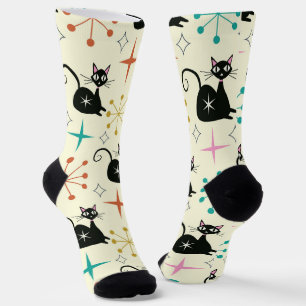 Mid Century Atomic Cat with Starbursts Socks