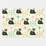 Mid Century Atomic Cat with Starbursts  Wrapping Paper Sheets