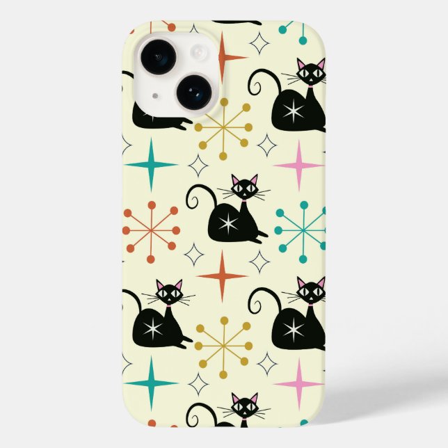 Mid Century Atomic Cats with Retro  Starbursts  Case-Mate iPhone Case (Back)
