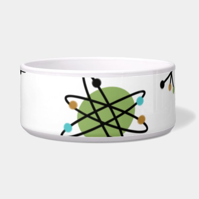Mid-Century Atomic Ceramic Pet Bowl (Front)