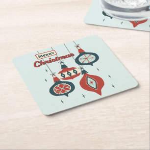 Mid-Century Atomic Christmas Square Paper Coaster
