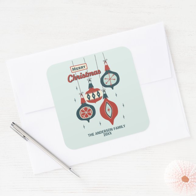 Mid-Century Atomic Christmas Square Sticker (Envelope)