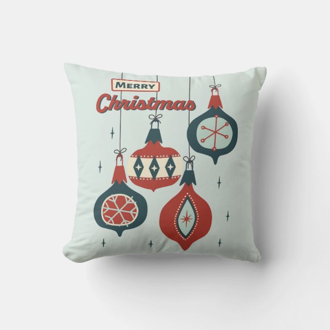 Mid-Century Atomic Christmas Throw Pillow (Front)