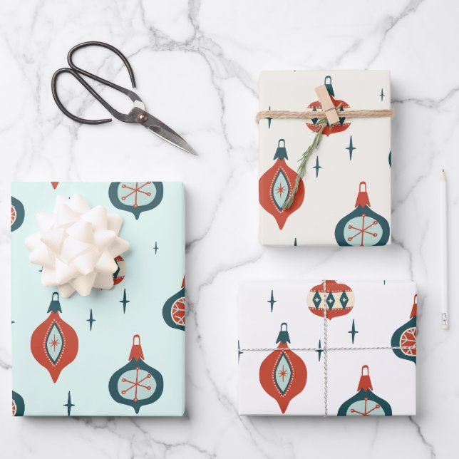Mid-Century Atomic Christmas Wrapping Paper Sheets (Front)