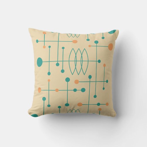 Mid Century Atomic Design Yellow Teal Orange Throw Pillow