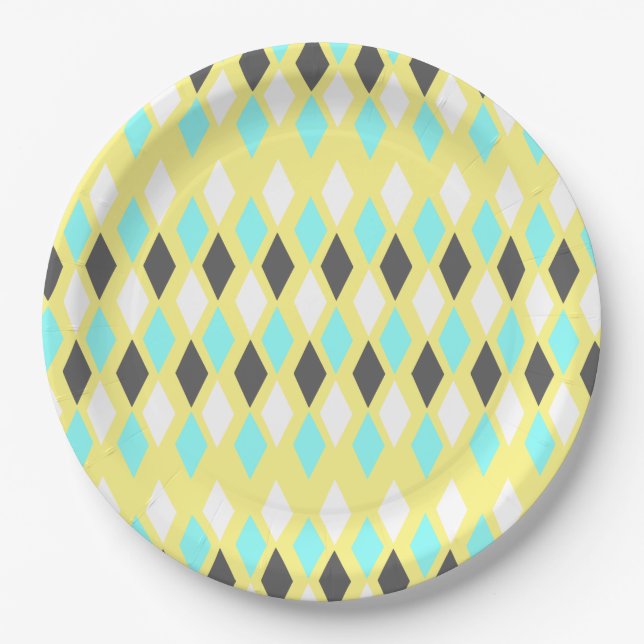 Mid-Century Atomic Diamonds on Yellow Paper Plates (Front)