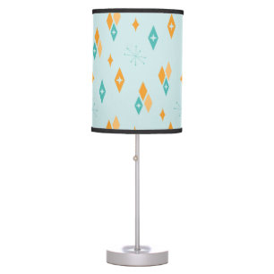 Mid Century Atomic Diamonds Starburst Aqua, Orange Table Lamp