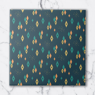 Mid Century Atomic Diamonds Starburst Teal, Yellow Ceramic Tile