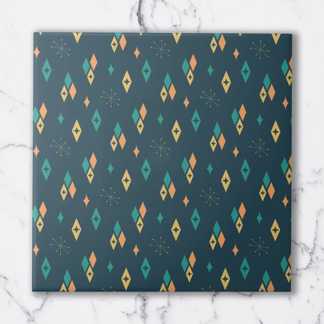 Mid Century Atomic Diamonds Starburst Teal, Yellow Ceramic Tile (Creator Uploaded)
