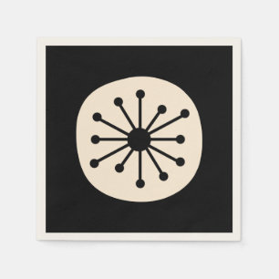 Mid Century Atomic Dot Cute Retro Black and Cream Napkins