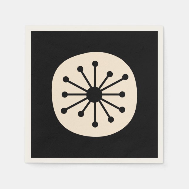 Mid Century Atomic Dot Cute Retro Black and Cream Napkins (Front)