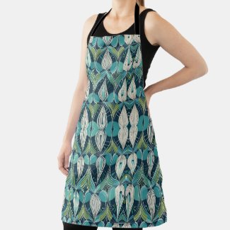 Mid Century Atomic Drops Blue Green Pattern