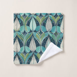 Mid Century Atomic Drops Blue Green Pattern Bath Towel Set