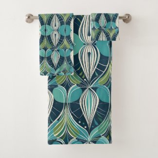 Mid Century Atomic Drops Blue Green Pattern
