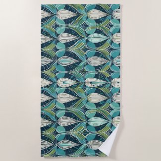 Mid Century Atomic Drops Blue Green Pattern