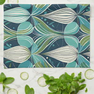 Mid Century Atomic Drops Blue Green Pattern Kitchen Towel